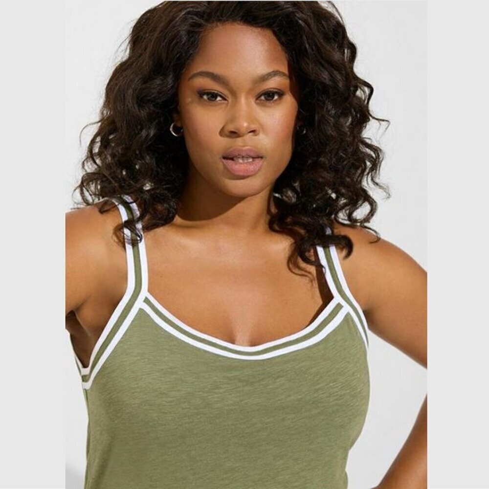 Torrid - Super Soft Slub Scoop Neck Varsity Cami in Olivine Green​​​​​​